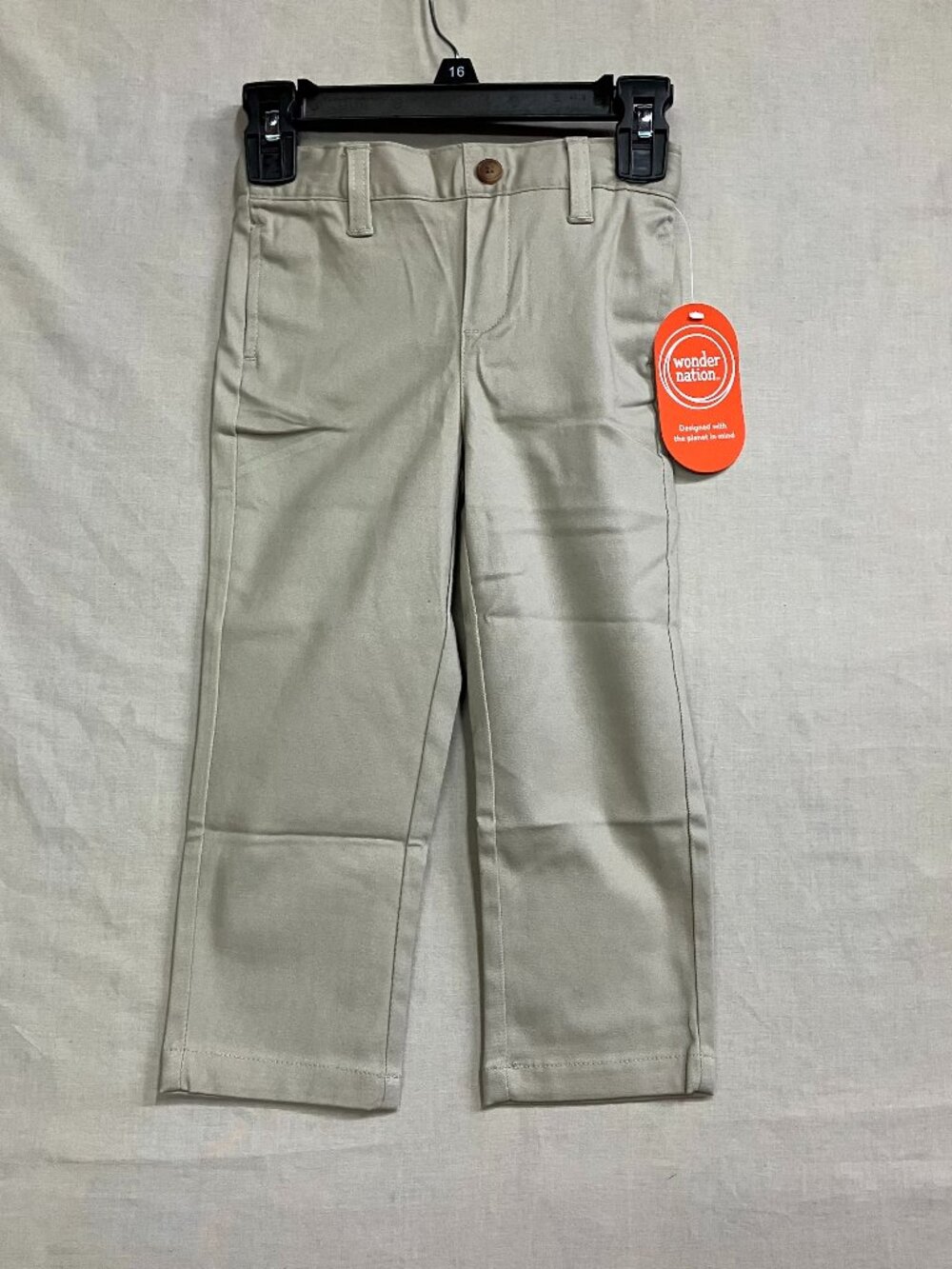 Wonder Nation Flat Front Pants Boys Size 3T Warm Beige Slim Pockets Belt loops